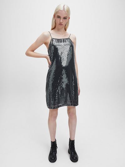 Calvin Klein Ruhák HU345072 | Calvin Klein Sequin Slip Női Ruha Fekete
